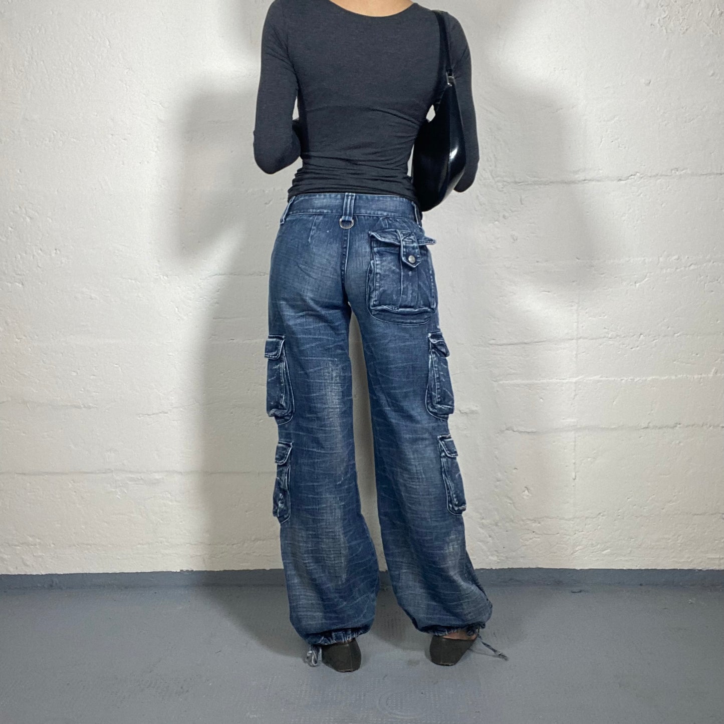 Vintage 2000's Streetdance Baggy Blue Denim Baggy Jeans with Multiple Pockets (S)