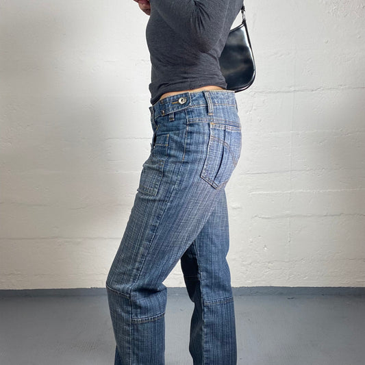 Vintage 2000's Downtown Girl Faded Wash Blue Denim Striped Straight Cut Jeans with Pockets (M)