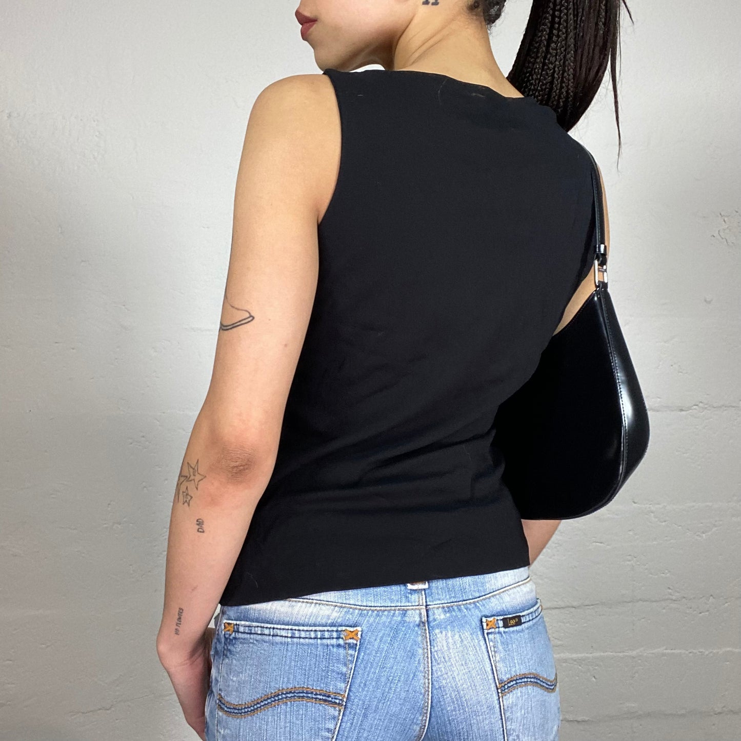 Vintage 90’ Summer Black Tank Top with Purple Sequin Flower Details (48)
