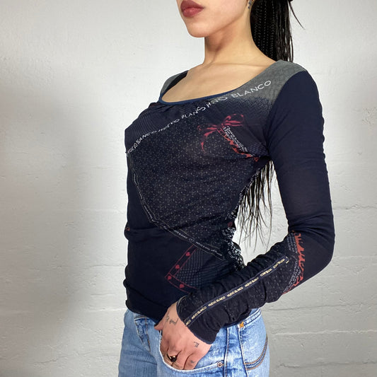 Vintage 2000’ Archive Longsleeve Mesh Top with Lettering Print (S/M)