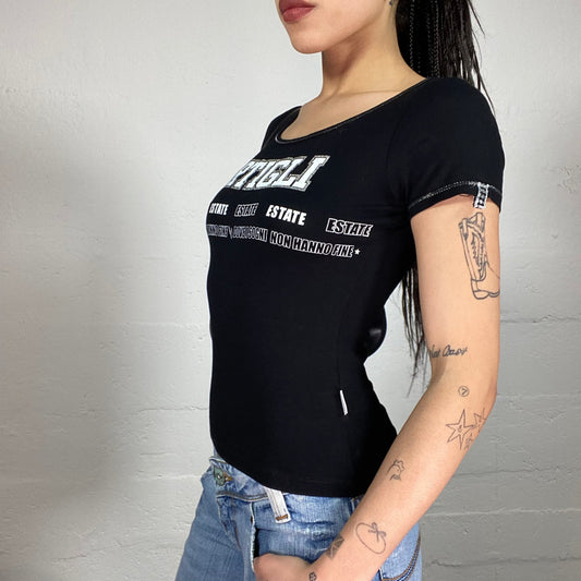 Vintage 2000’ Sporty Black T-Shirt with White „Artigli“ Print (S)