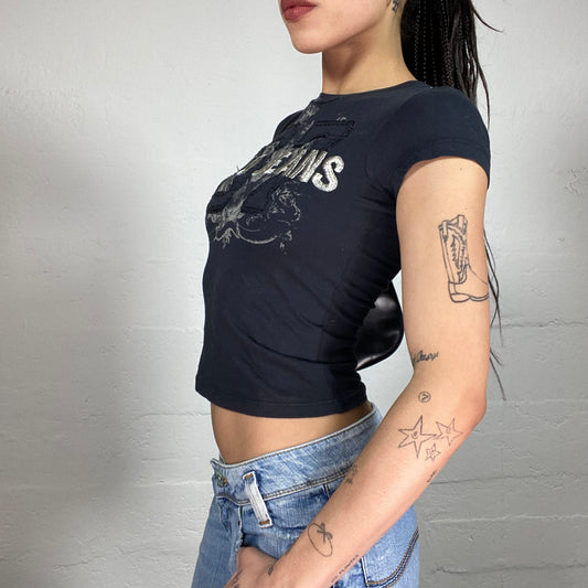 Vintage 2000’ Polo Jeans Ralph Lauren Archive Sporty Style Black T-Shirt with Logo Embroidery (XS)