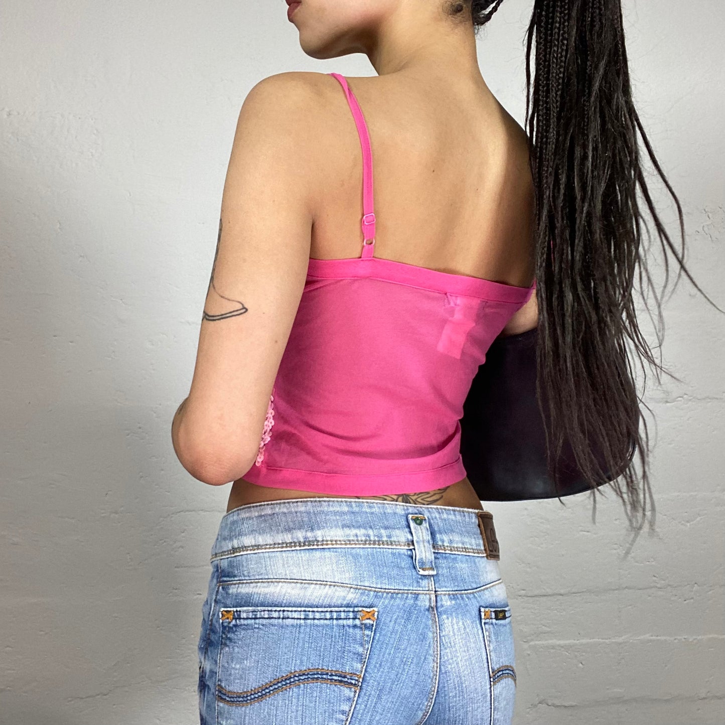 Vintage 2000’ Morgan Clubwear Pink Shiny Faded Colour Sequins Patterned Cami Top (S)