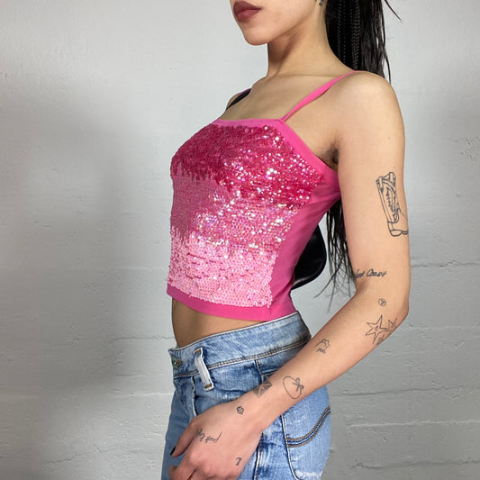 Vintage 2000’ Morgan Clubwear Pink Shiny Faded Colour Sequins Patterned Cami Top (S)