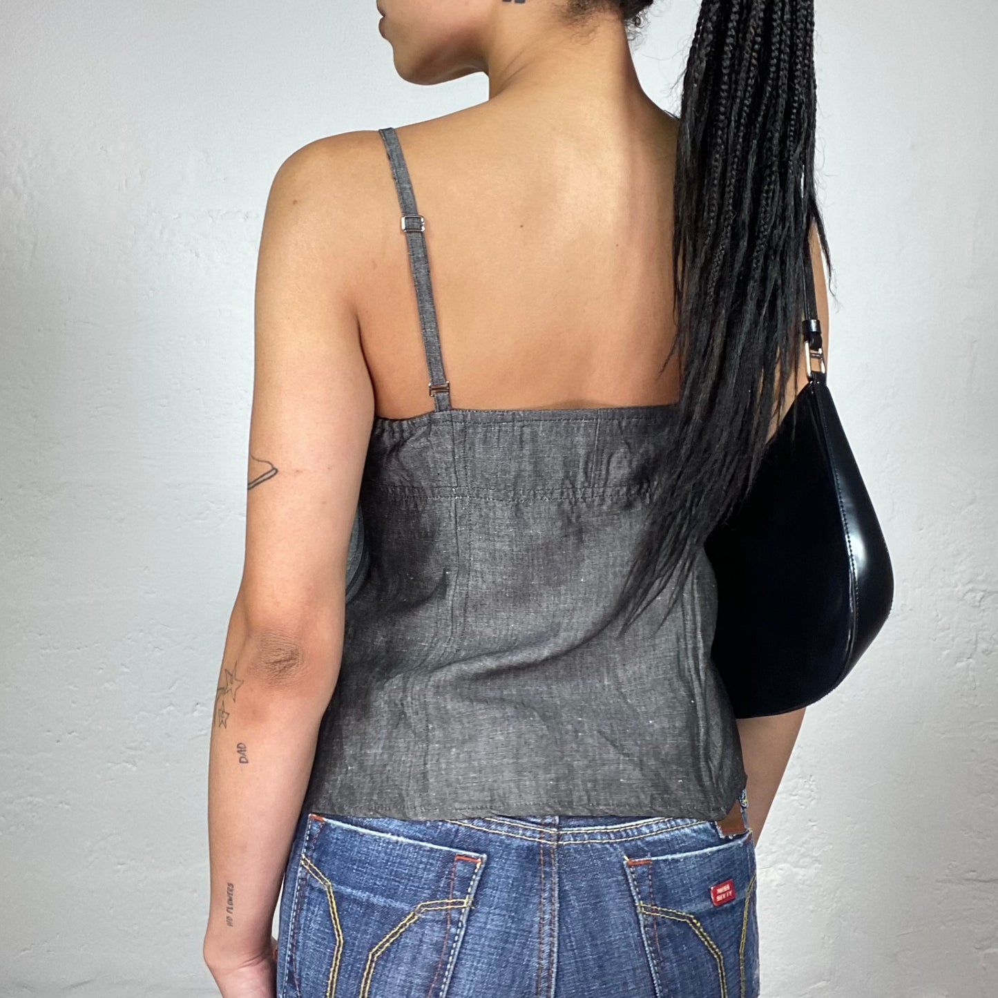 Vintage 2000's Downtown Girl Grey Sheer Cami Top with Belt Detail (M/L)