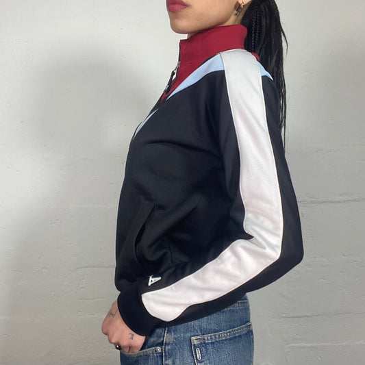 Vintage 90's Sporty Black Zip Up with Multicolour Deatils (S)