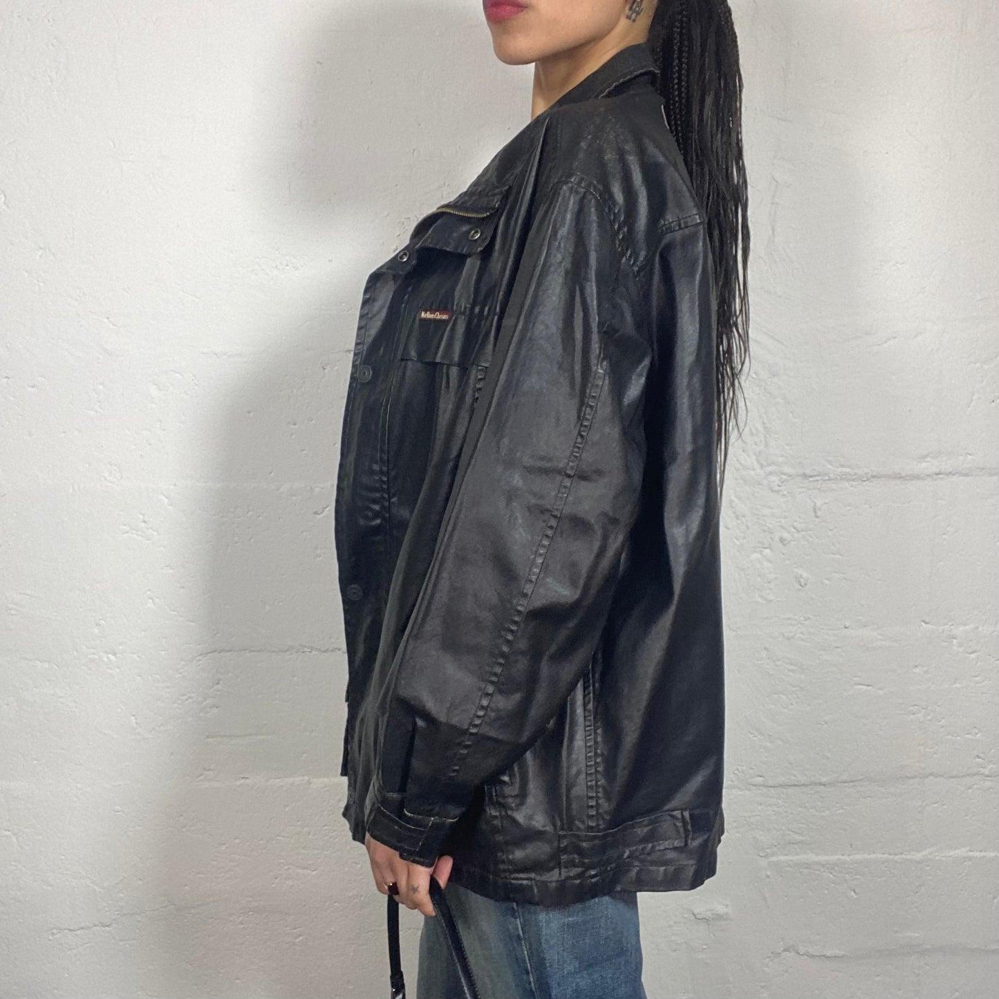 Vintage 90's Downtown Girl Malboro Classic Black Baggy Zip Up Biker Jacket (L)