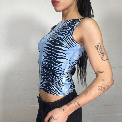 copy Vintage 90's Downtown Girl Tie Dye Baby Blue Tiger Printed Tank Top (S)