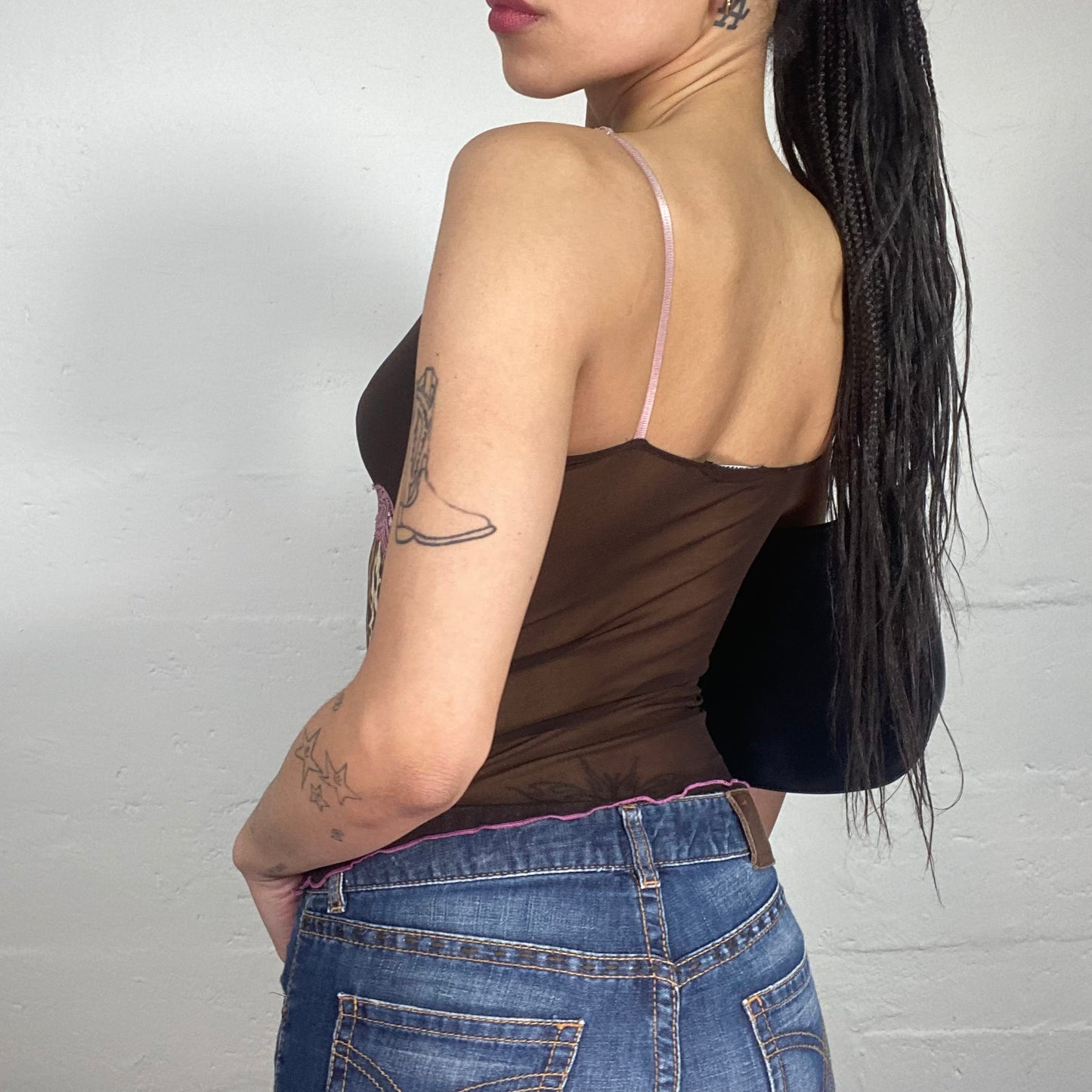 Vintage 2000s Morgan Romantic Night Out Multicoloured Animal Print Cami Top with Pink Lace Details (S)