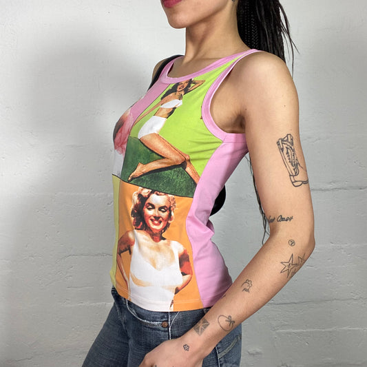 Vintage 2000s Popstar Pink Tank Top with 80’s Vibe Print (L)