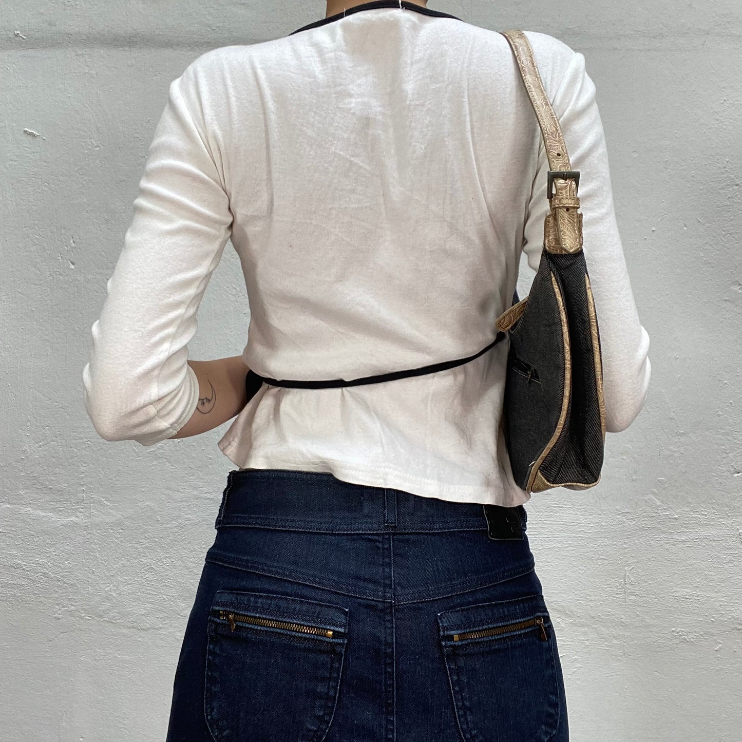 Vintage 90's Ballet White Wrap Top with Black Trim Detail (S)