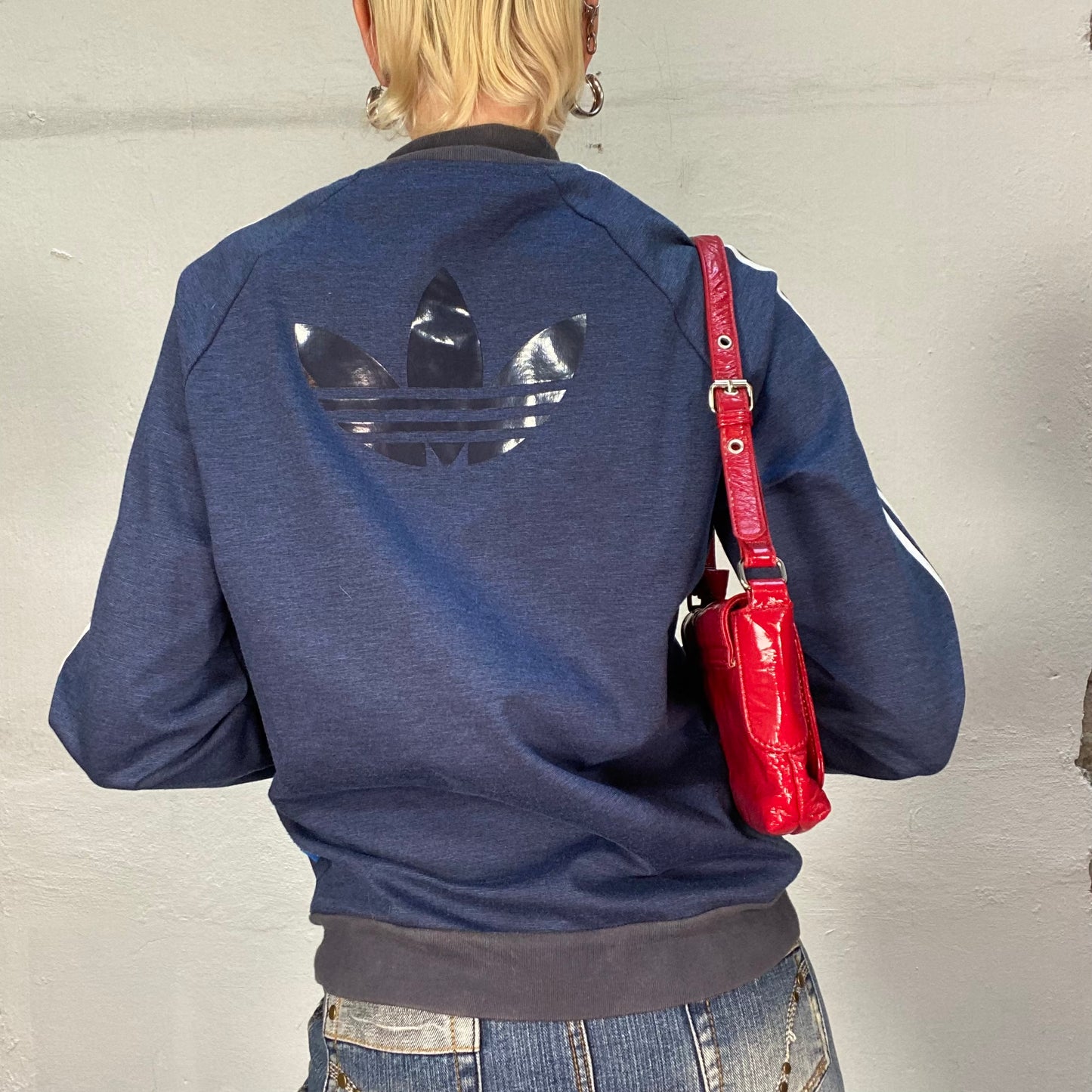 Vintage 2000's Adidas Navy Blue Zip Up Sweater with White Logo (S/M)