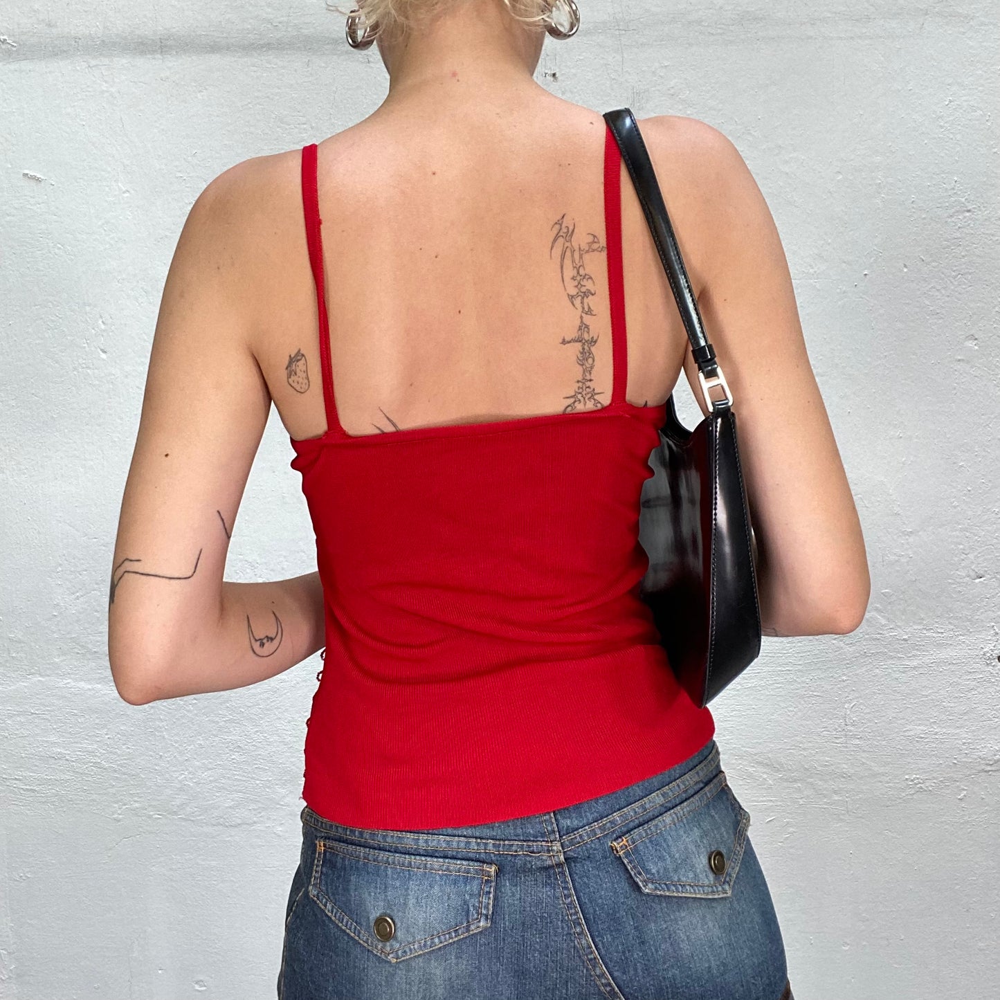 Vintage 2000's Clubwear Red Cami Top with Garnet Sequin Detail (S/M)