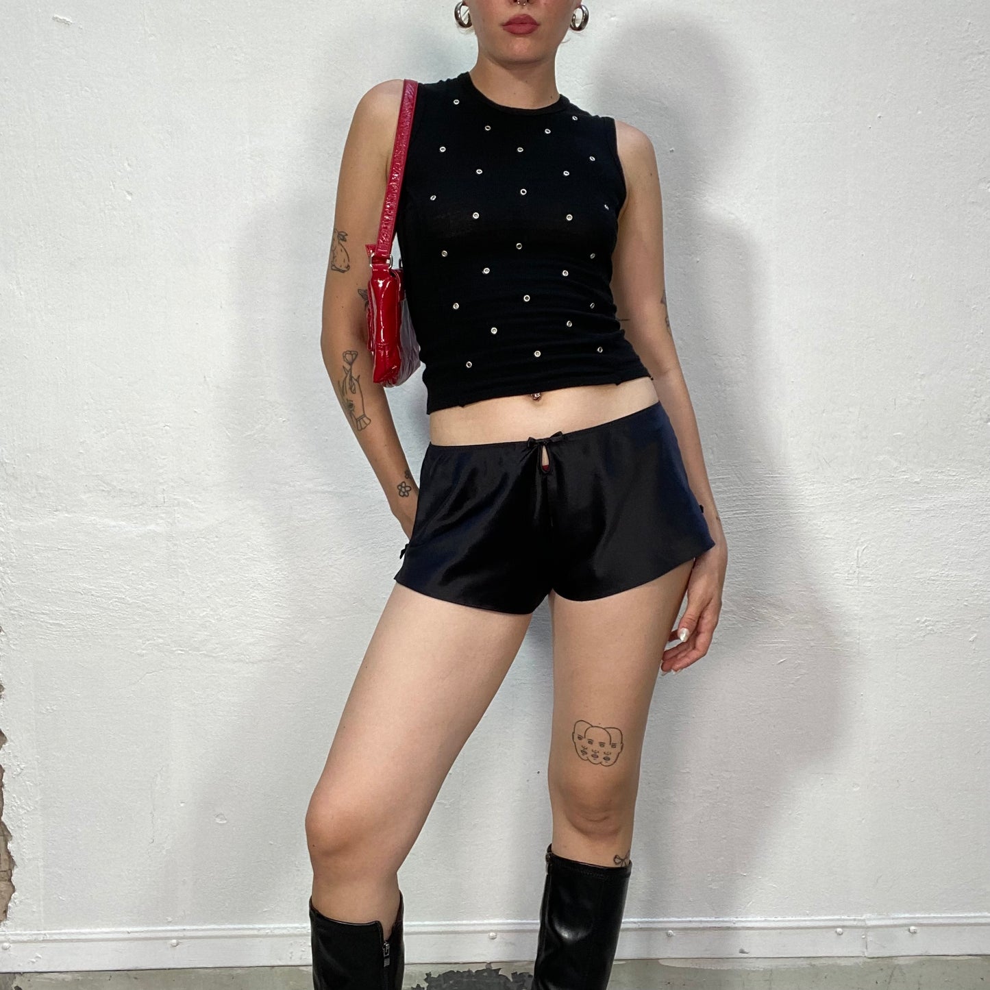Vintage 2000's Babydoll Black Ultra Mini Boxer Shorts with Satin material (S)