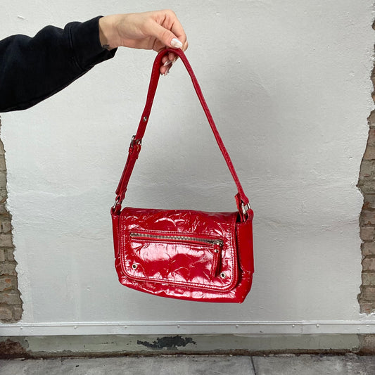 Vintage 2000's Streetwear Red Shoulder Bag with Patent Leather