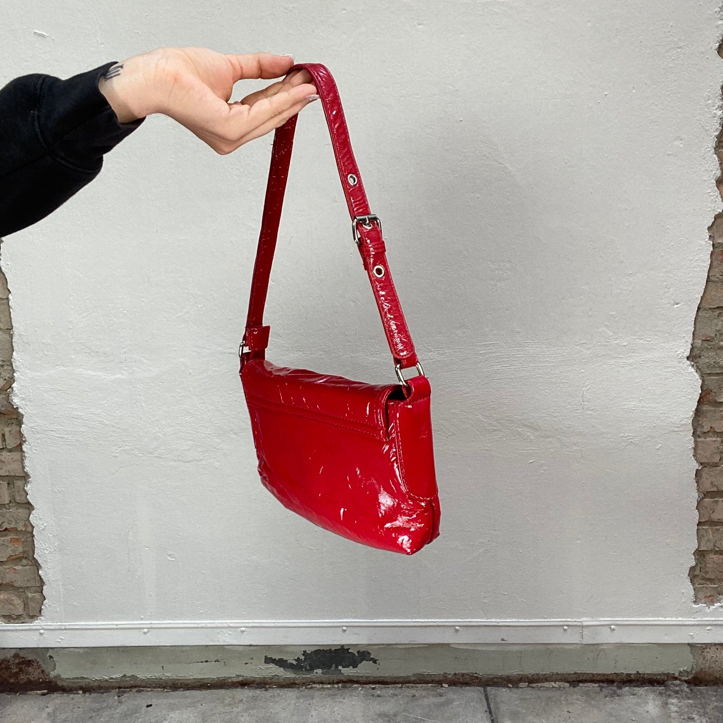 Vintage 2000's Streetwear Red Shoulder Bag with Patent Leather