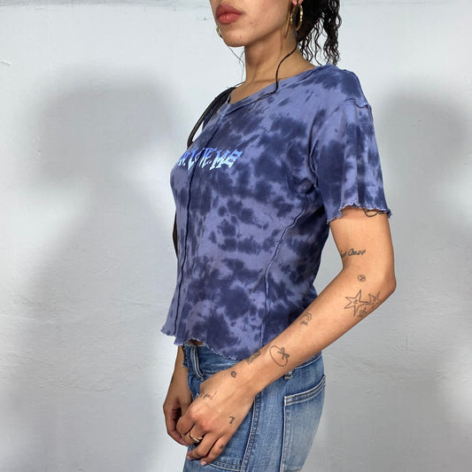 Vintage 2000's Funky Blue Tie Dye Top with "www.Love.Me" Print (S)