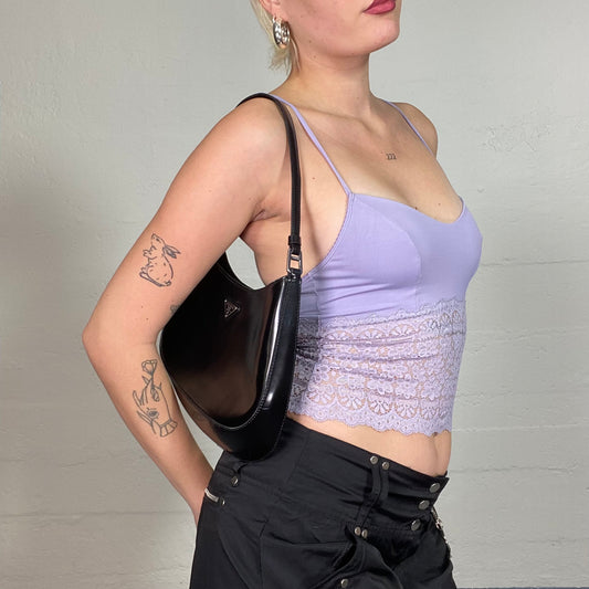 Vintage 2000's Cute Lilac Cami Top with Mesh Floral Lace Bottom Detail (XS)