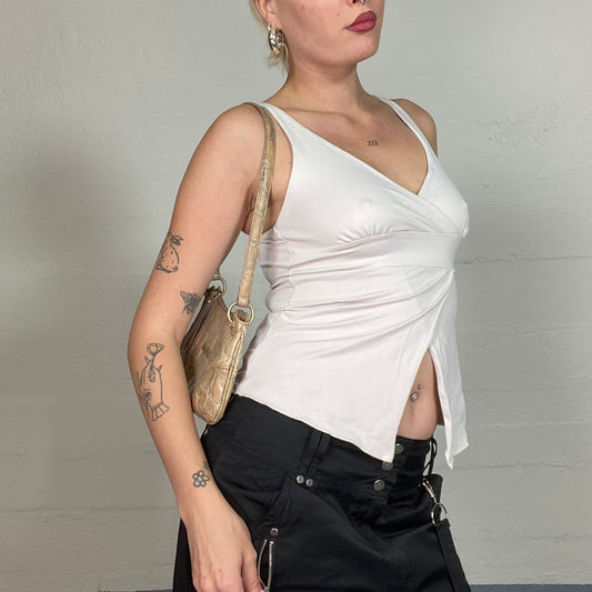 Vintage 2000's Rave White Top with Central Slit Detail (S)