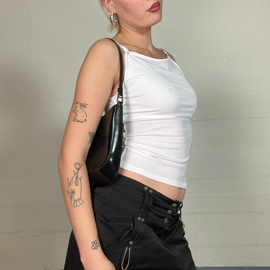Vintage 2000's Sleaze White Top with Draped Neck Detail (S)