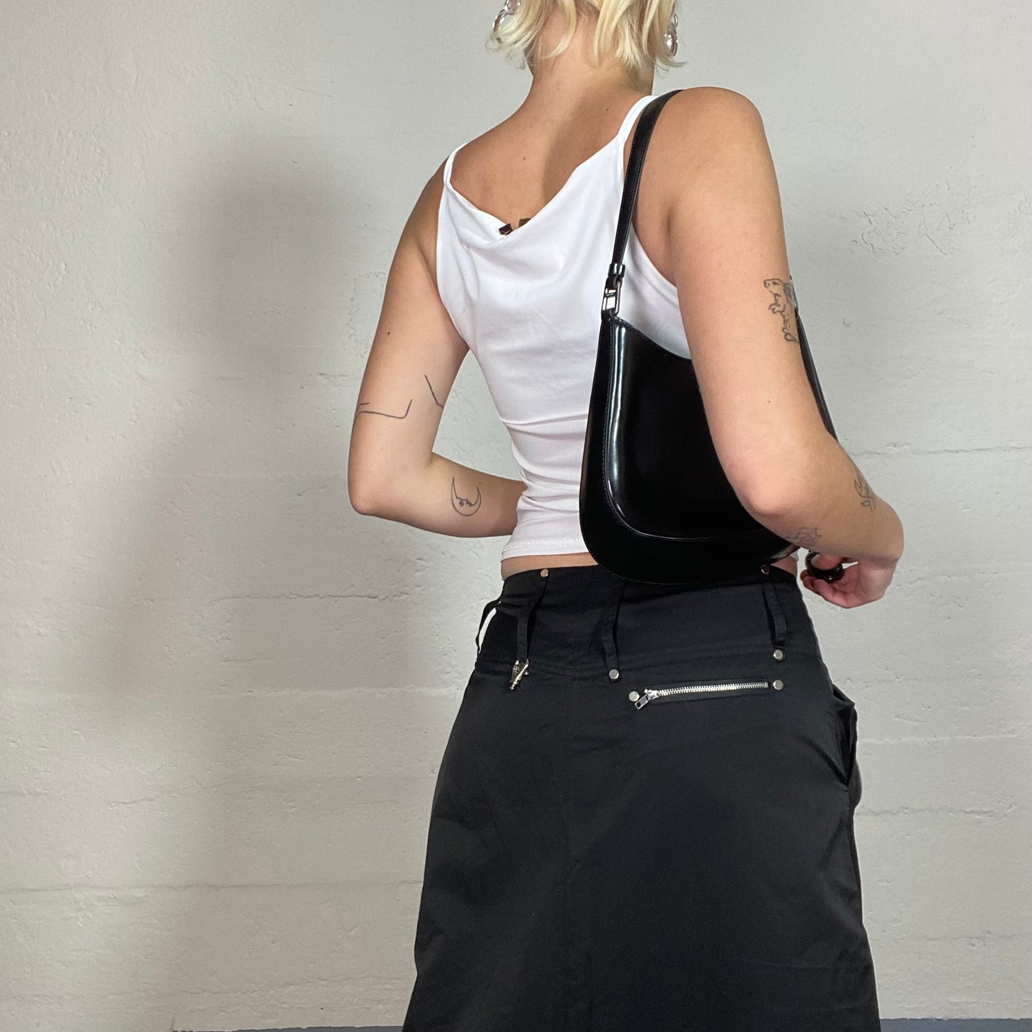 Vintage 2000's Sleaze White Top with Draped Neck Detail (S)