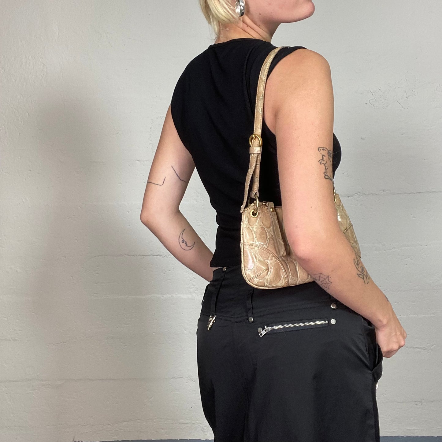 Vintage 90's Witchy Black Top with Silver Glitter Web Print (XS)