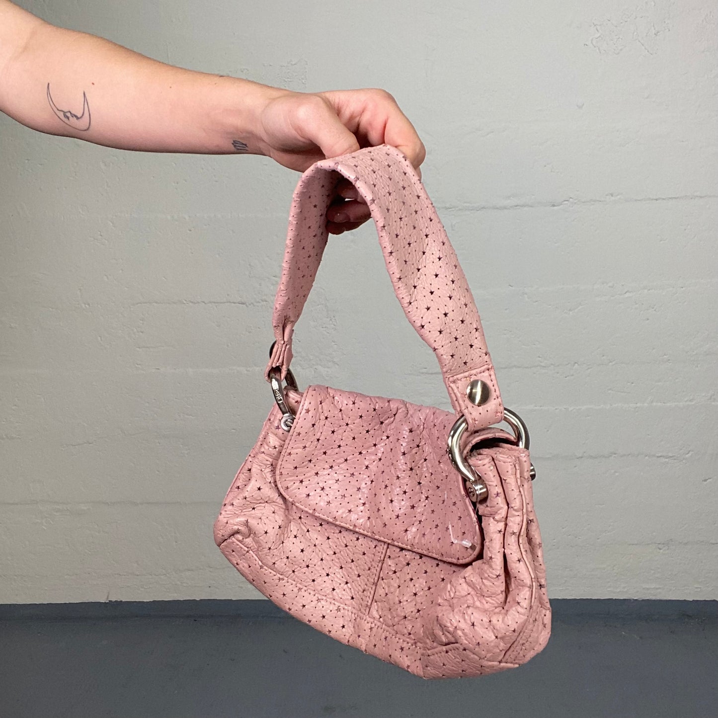 Vintage 2000's GAP Bratz Baby Pink Leather Shoulder Bag with Spotted Stars Detail