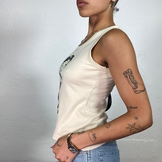 Vintage 2000's Betty Boop Cute Beige Tank Top with Cartoon Character Print (S)