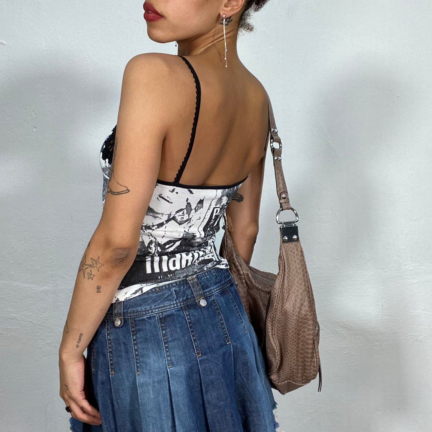 Vintage 90's Archive Black & White Cami Top with Marilyn Monroe Print and Lace Detail (S)