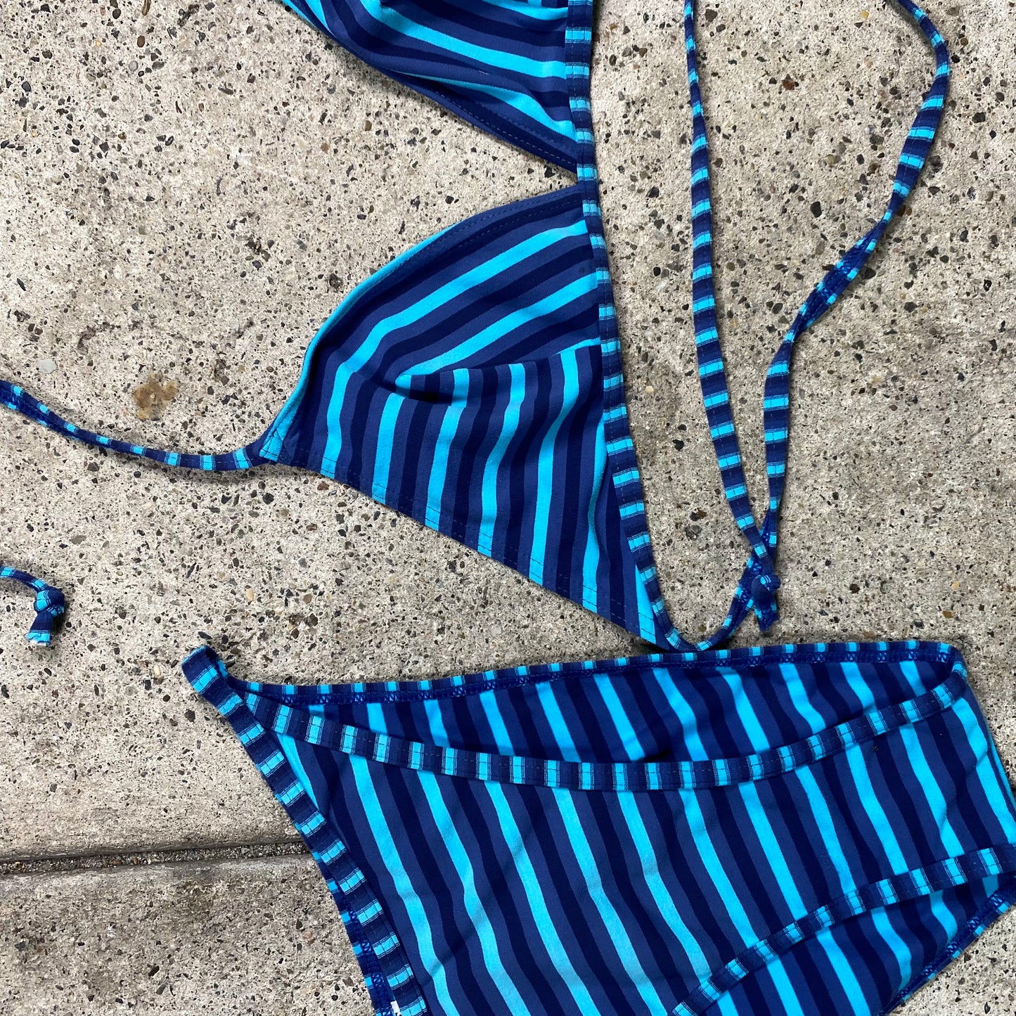 Vintage 2000's Electric Blue Triangle Bikini with Stripes (EU 38)