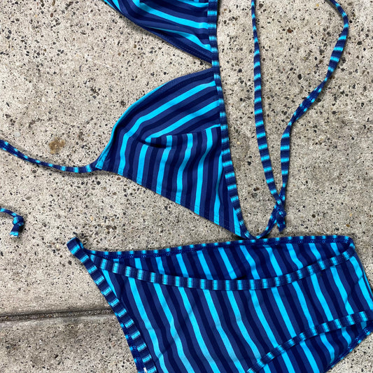 Vintage 2000's Electric Blue Triangle Bikini with Stripes (EU 38)