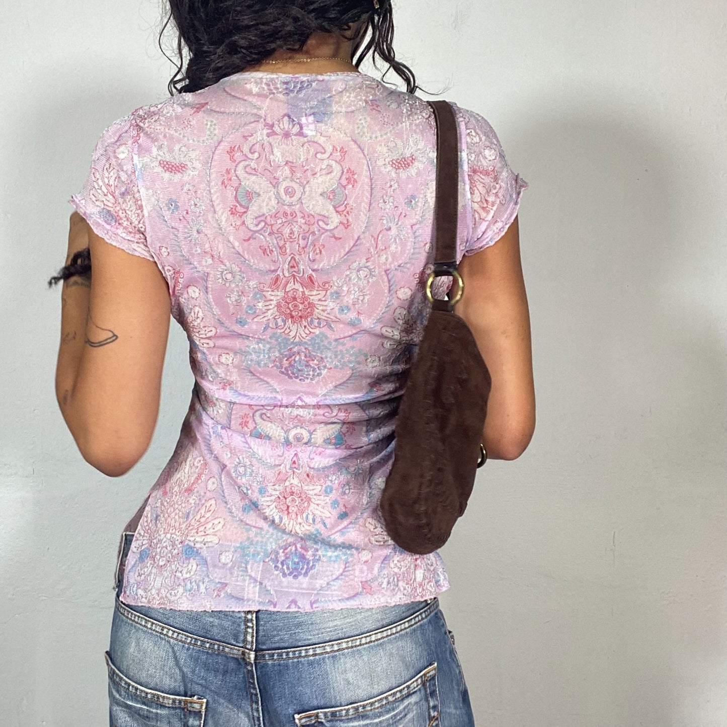 Vintage 2000's Summer Pink Wrapped Top with Paisley Print (S)