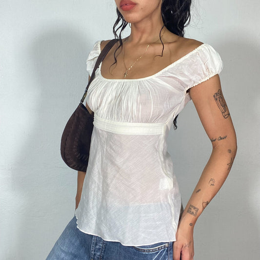 Vintage 2000's Summer White Milkmaid Top with See Through Material (S)