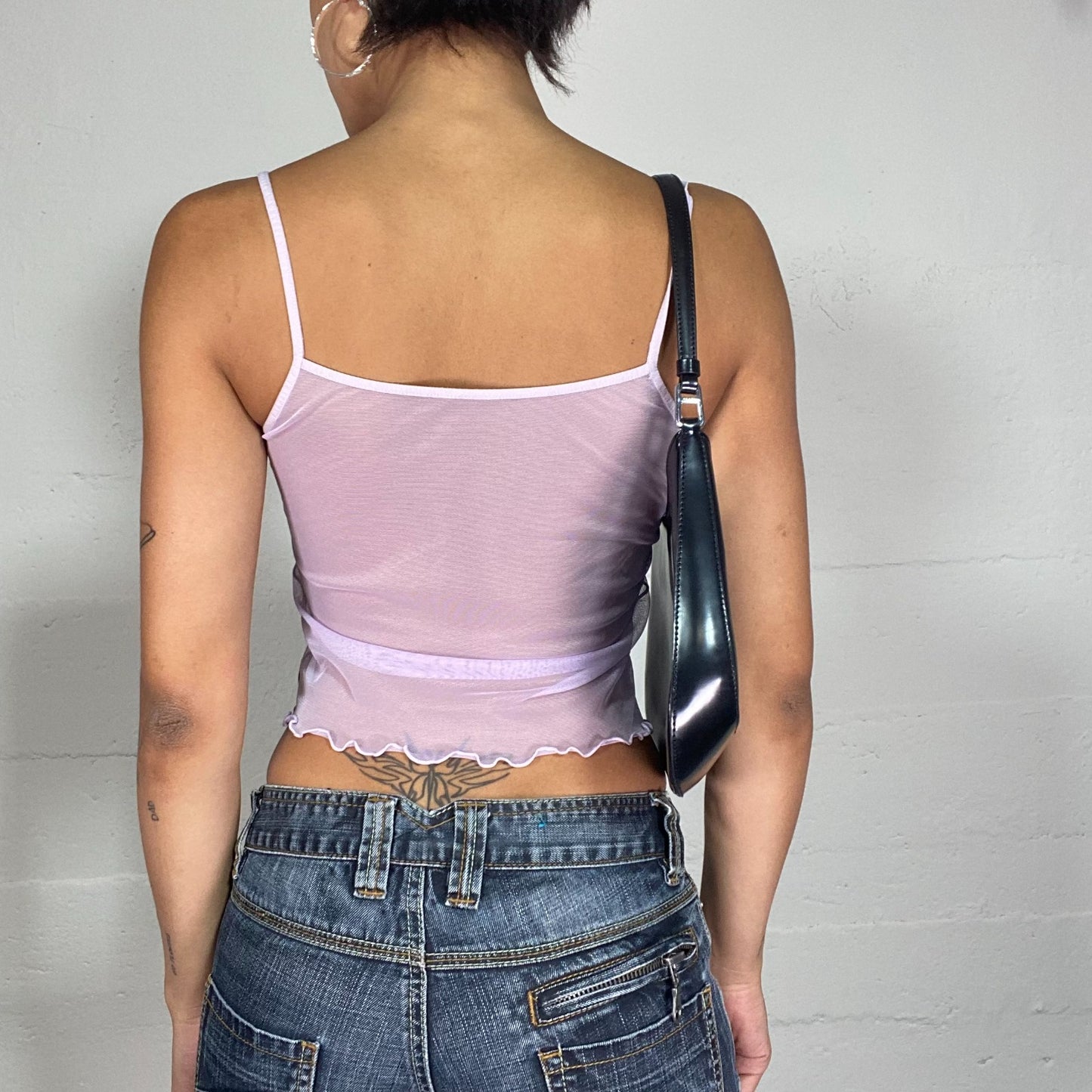 Vintage 2000's Summer Mesh Pink Sheer Cami Top with Fishnet Material (S)