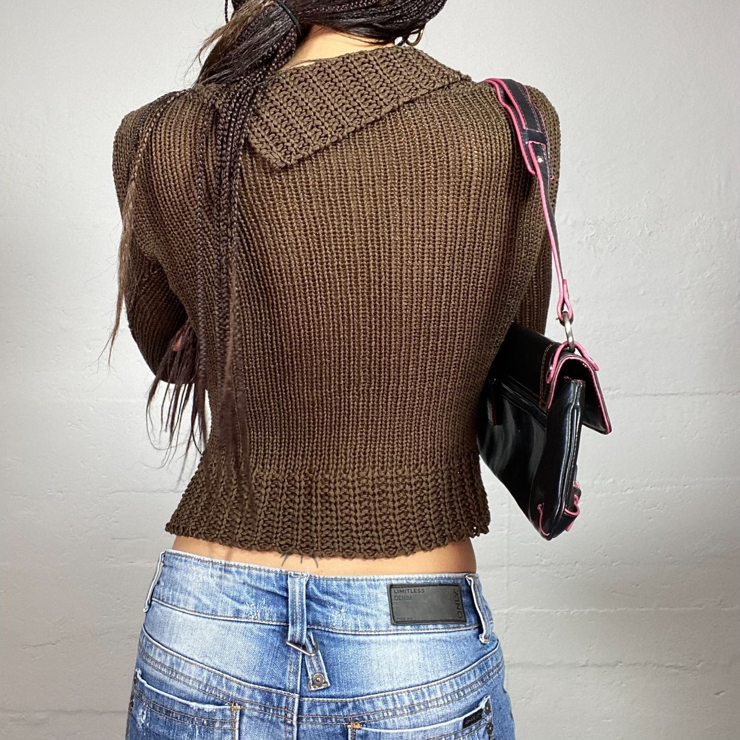 Vintage 2000's Fairy Brown Knitted Cropped Bolero with Big Button Detail (S/M)