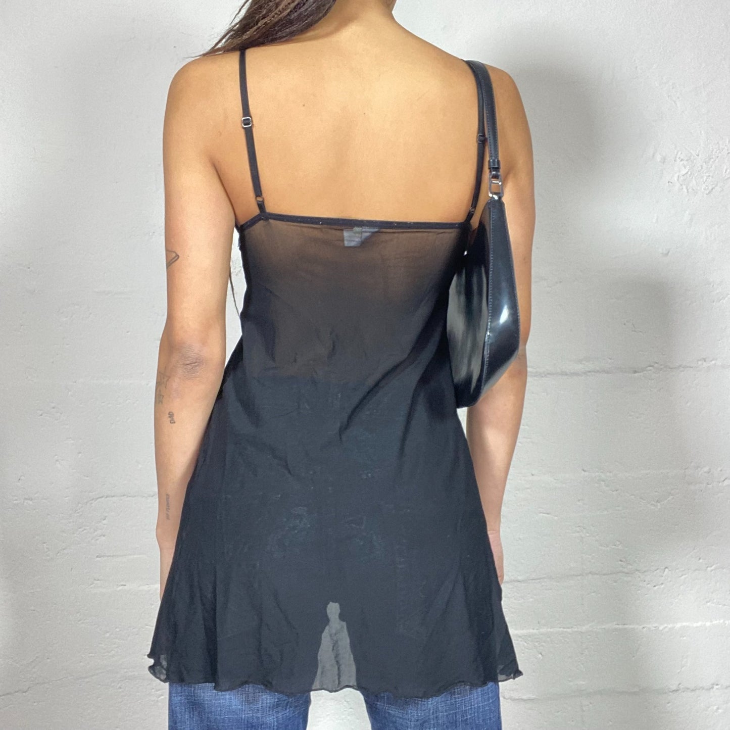 Vintage 2000's Coquette Black Lingerie Top with with Pink Satin Ribbon Detail(S)