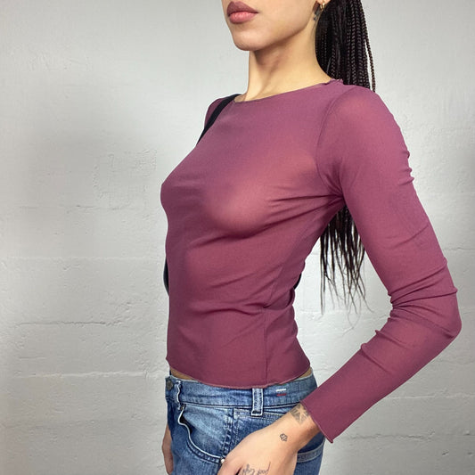 Vintage 2000's Rave Girl Garnet Mesh Longsleeve Top (S/M)