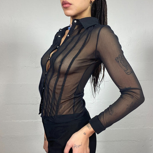 Vintage 90's Vampy Black Mesh Button Up Shirt (S)