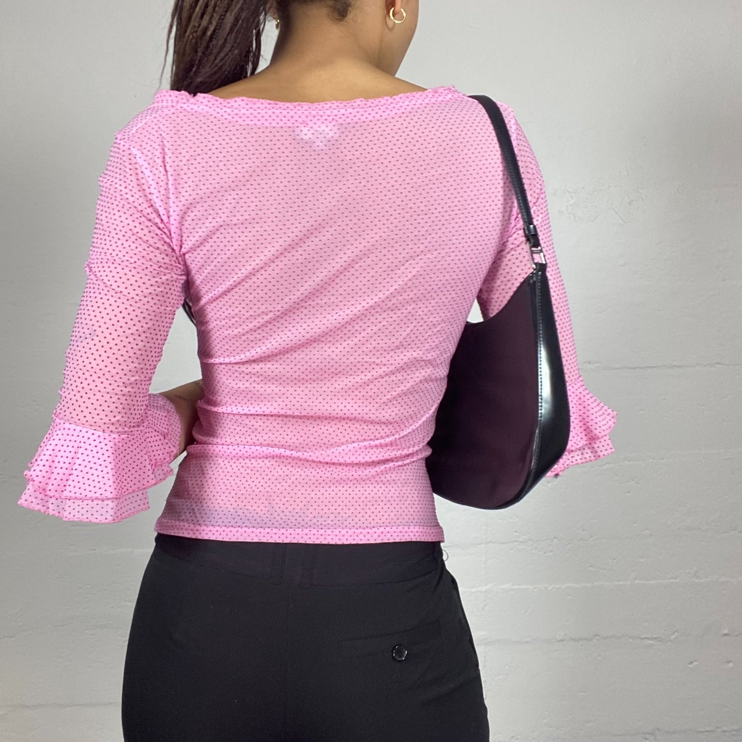 Vintage 2000's Totally Spies Pink Top with Black Polkadot Print (S)