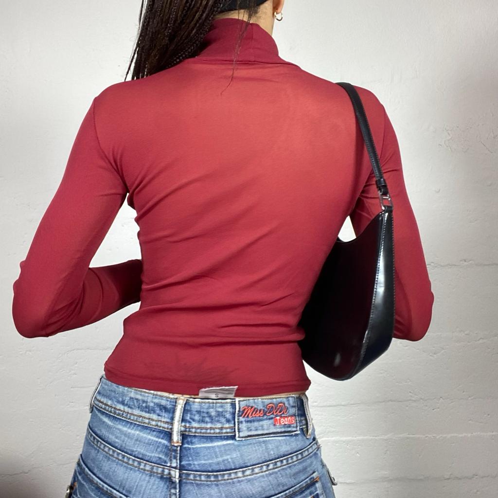 Vintage 2000's Clubwear Garnet Turtleneck Mesh Top (S)