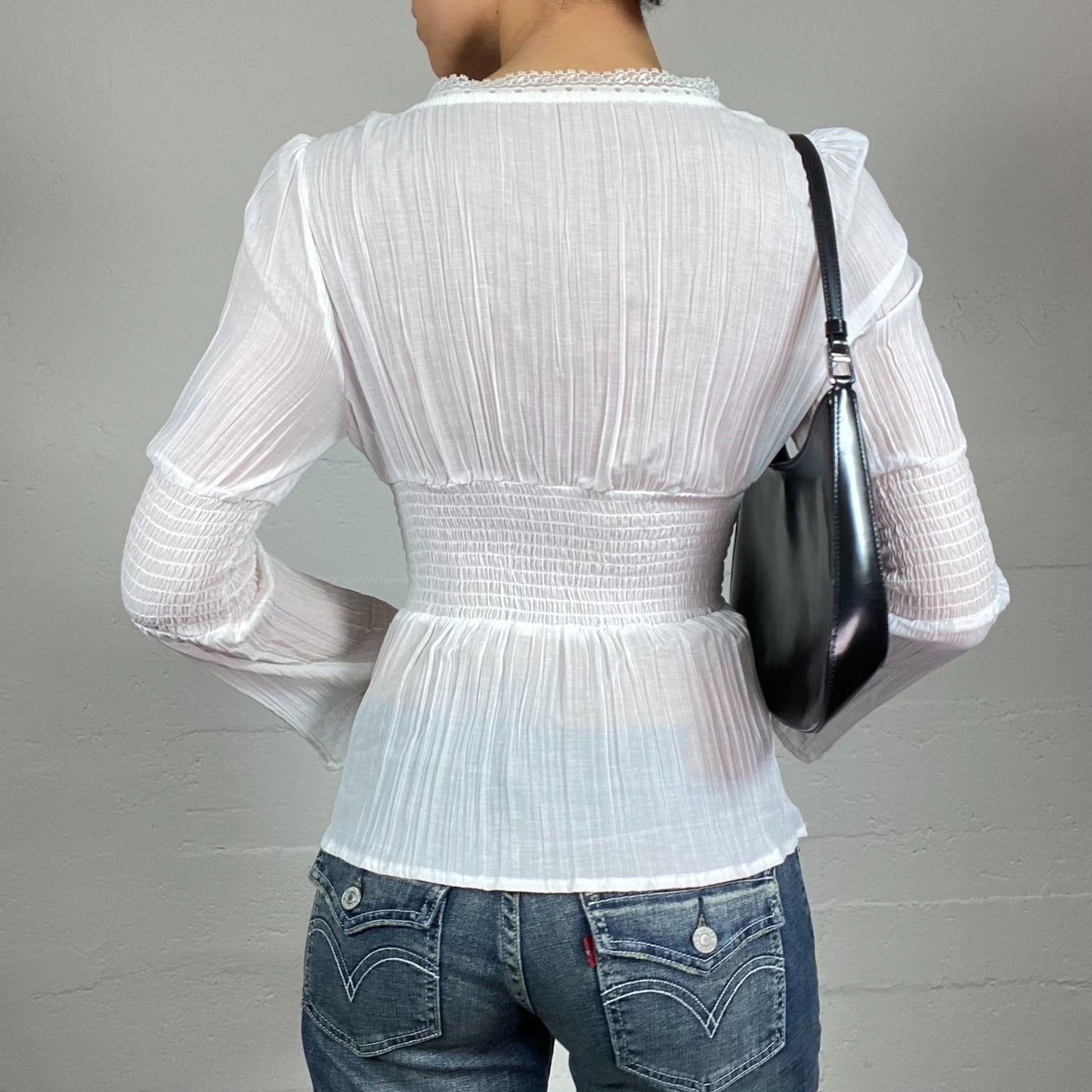 Vintage 2000's Lily Rose Depp White Bloiuse Top with Balloon Cut Detail (S)
