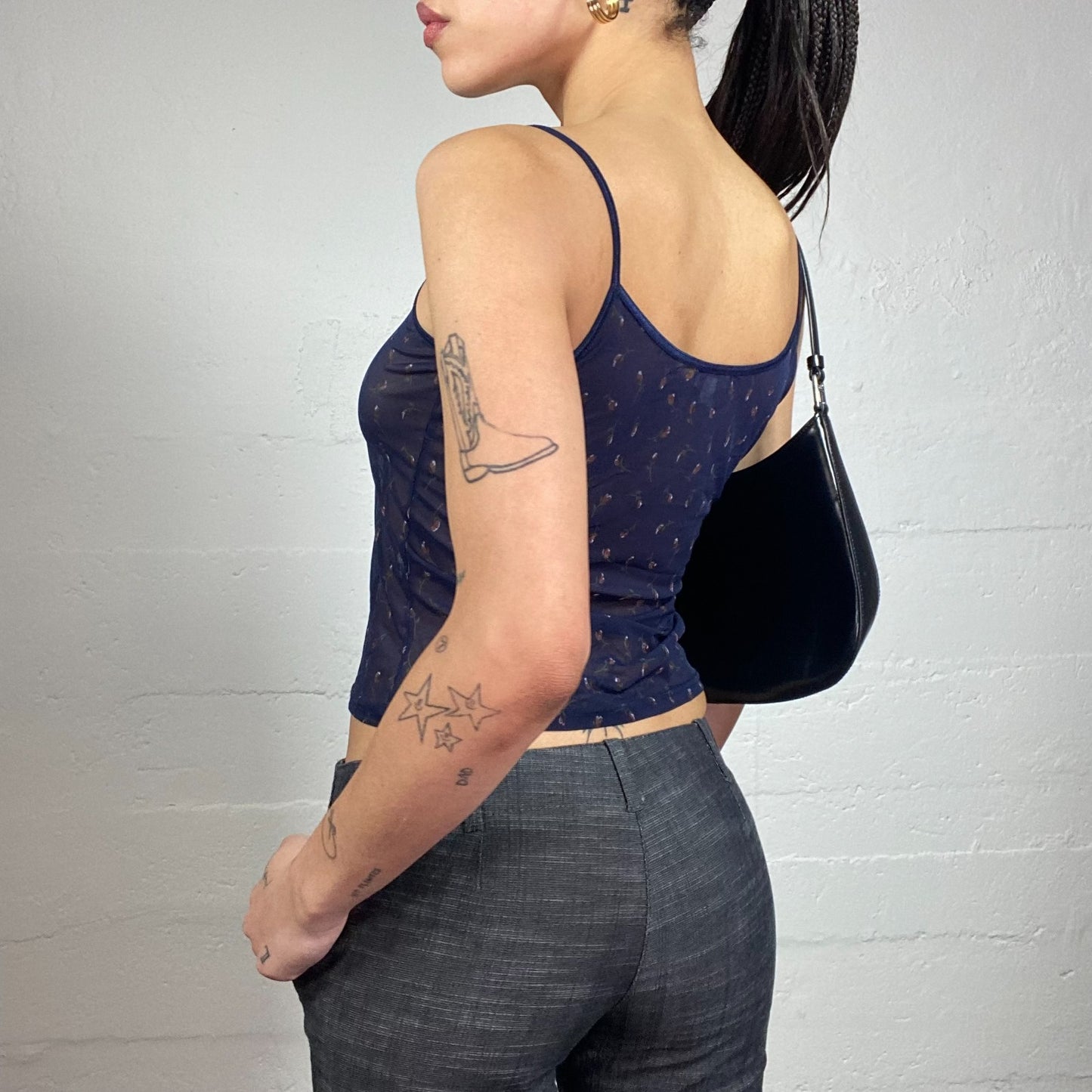Vintage 90's English It Girl Navy Blue Mesh Cami Top (S)