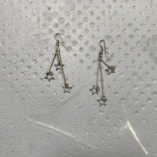Vintage 2000's Funky Dark Silver Drop Earrings with Stars Charms