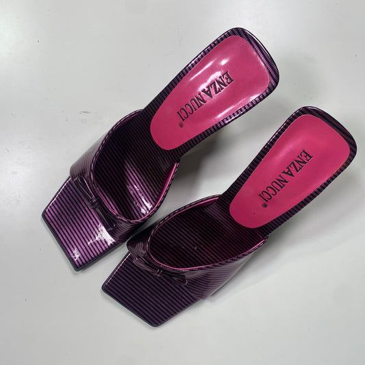 Vintage 2000's Disco Purple Square Heels with Shiny Material (Size 38)