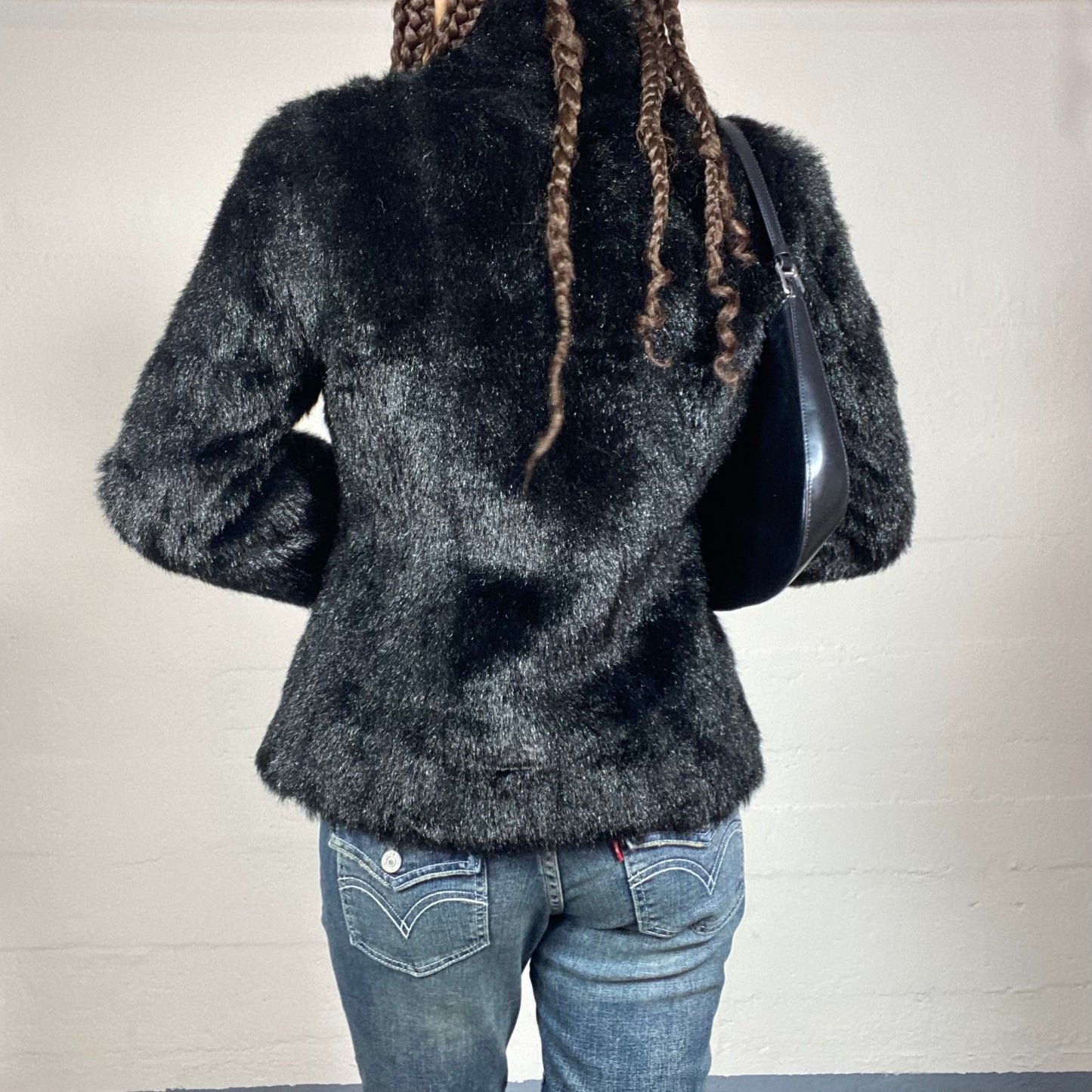 Vintage 2000's Indie Black Faux Fur Short Coat (S)