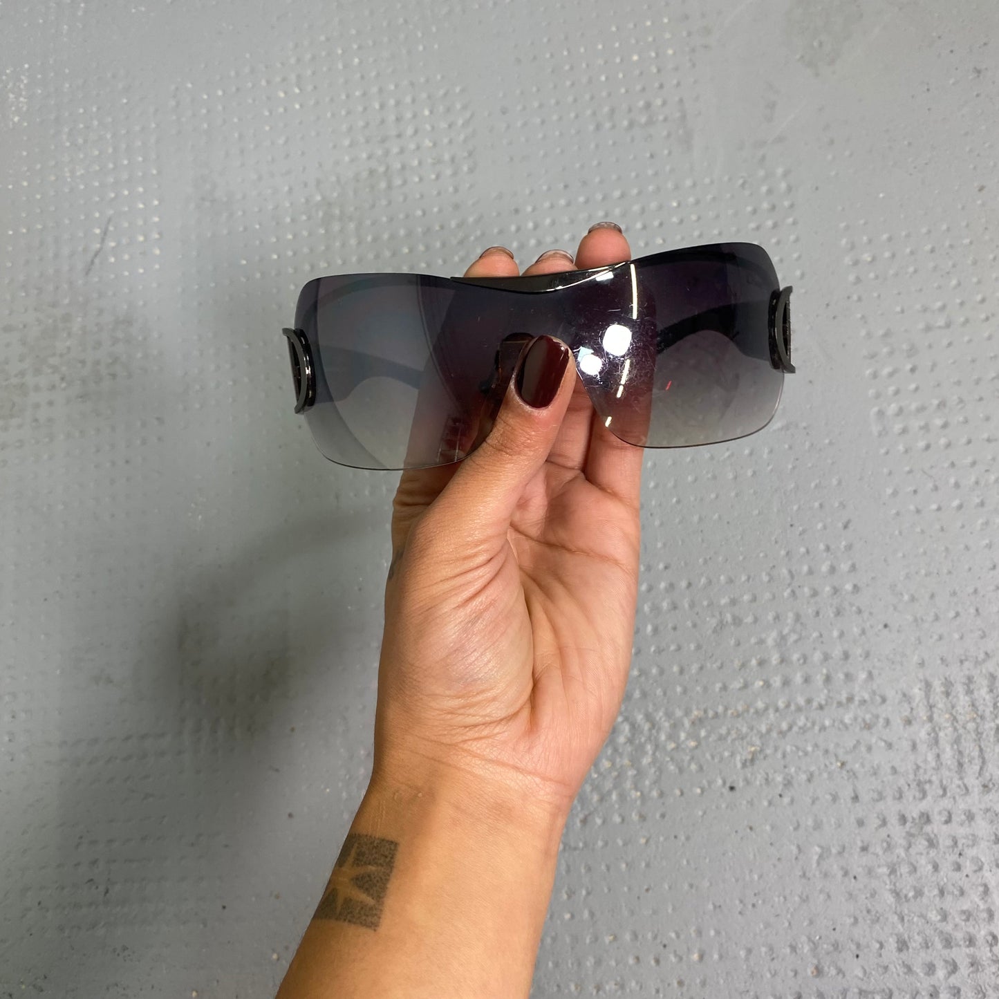 Vintage 2000's Dior Bratz Big Black Sunglasses with Thick Temples and Logo Detail