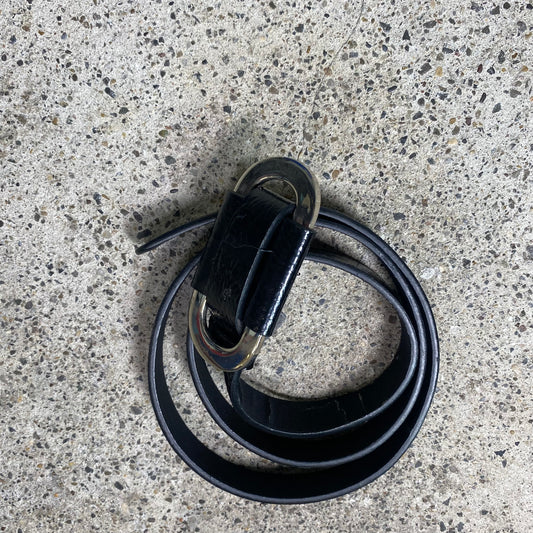 Vintage 2000's Classic Black Leather Belt with Big Silver Buckle