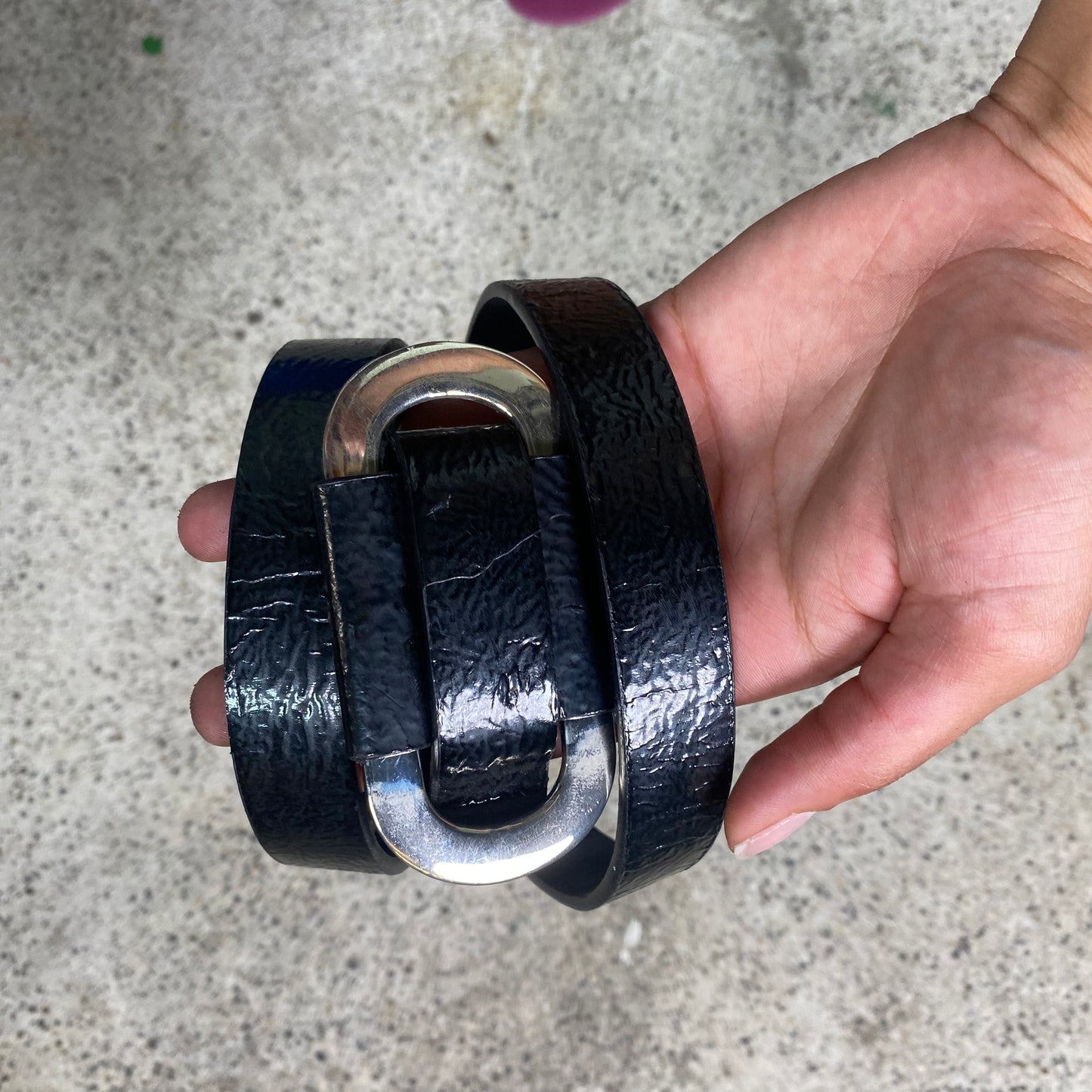 Vintage 2000's Classic Black Leather Belt with Big Silver Buckle