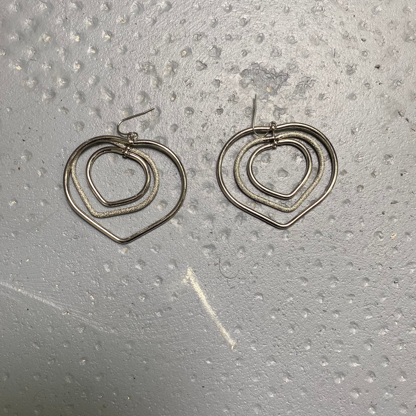 Vintage 2000's Funky Dark Silver Drop Earrings with Triple Heart Charm