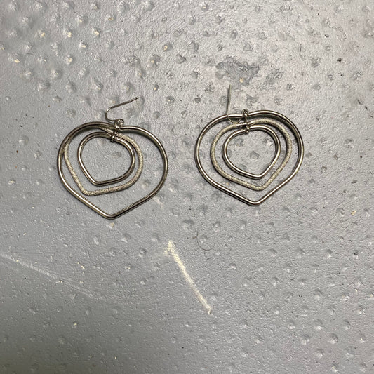 Vintage 2000's Funky Dark Silver Drop Earrings with Triple Heart Charm